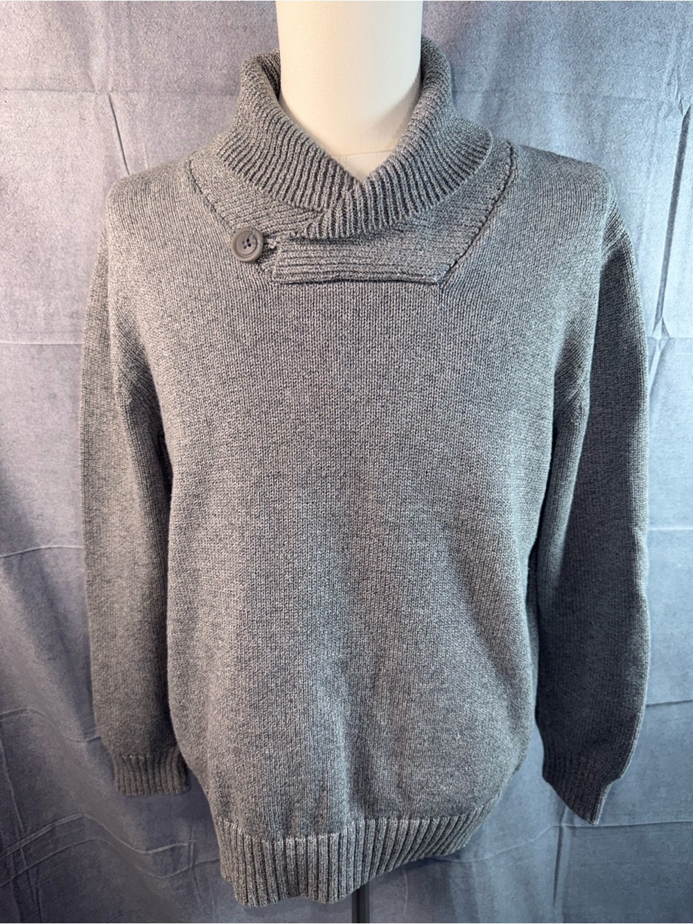 2254-GAP Men's Gray Shawl Collar Crewneck Sweater
